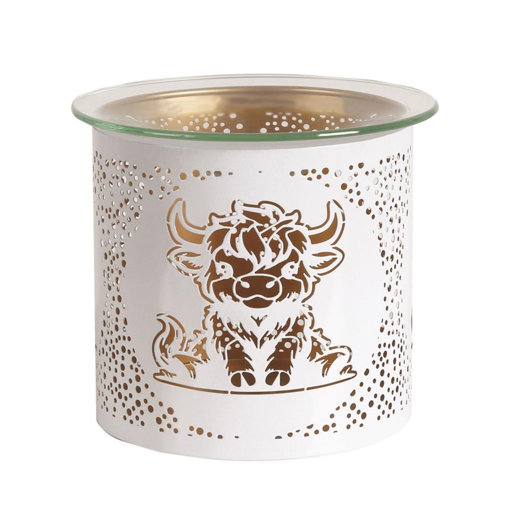 Aroma White & Gold Highland Cow Jar Sleeve & Wax Melt Warmer Extra Image 1